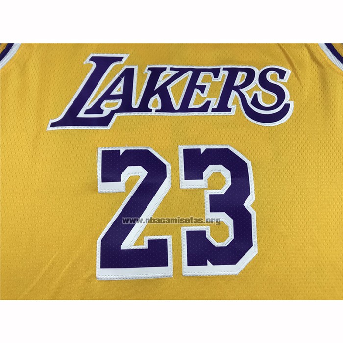 Camiseta Los Angeles Lakers Lebron James NO 23 Icon 2020 Final Bound Amarillo